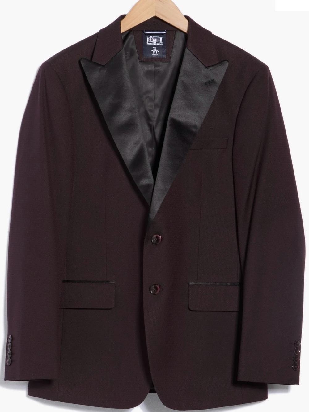 Original Penguin Men's Burgundy Satin-Lapel Tuxedo Jacket